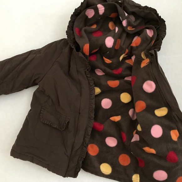 Gymboree Girls Size S (Age 5-6), 2-in-1 Brown Coat with Removable Fleece Hoodie - Picture 4 of 5